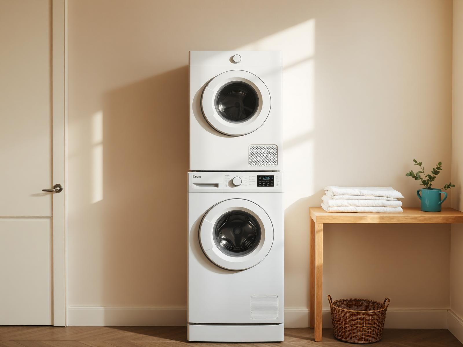 Customer loading laundry into a rented washing machine
